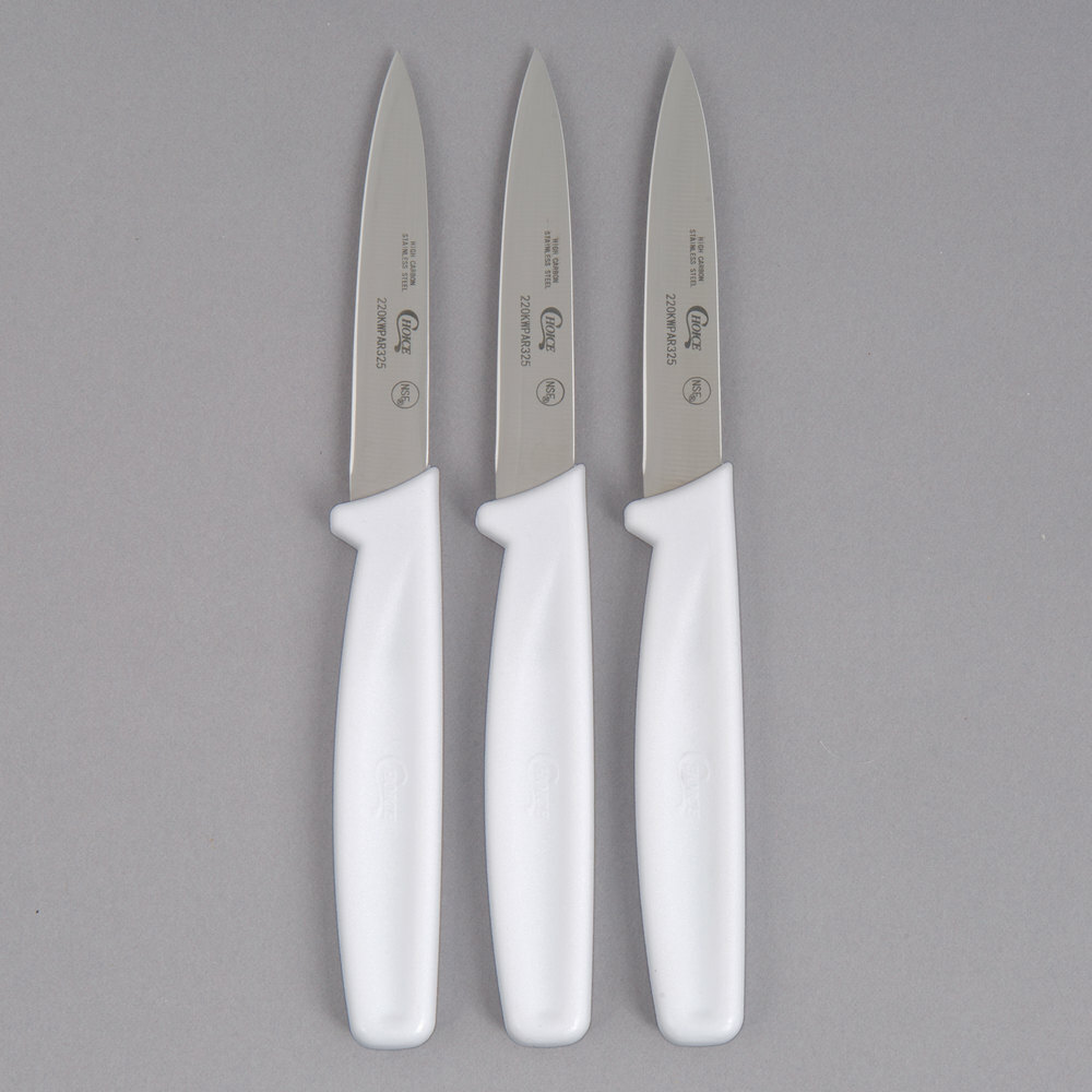 Choice 3 1/4″ White Paring Knife – 3/Pack (select style below)