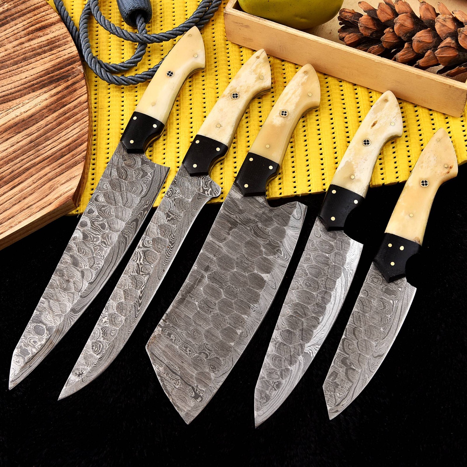 5 pieces chef knives set Damascus steel kitchen knife butcher steak knife x221