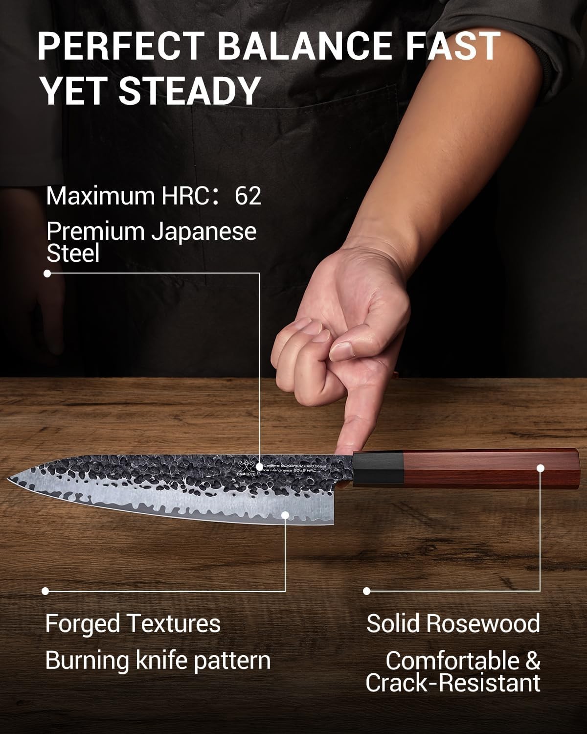 High Carbon Steel Japanese Knife, 8 Inch Ultra Sharp Blade