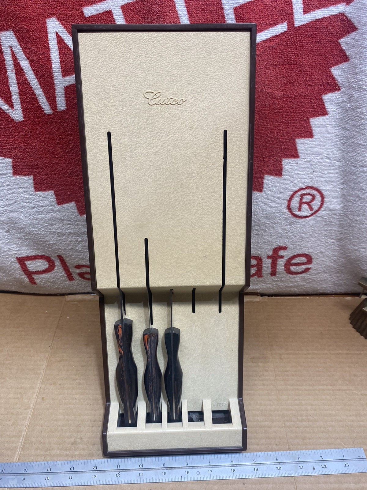 Vintage Cutco 3 Piece Brown Knife Set 1721 1724 1768 with Holder