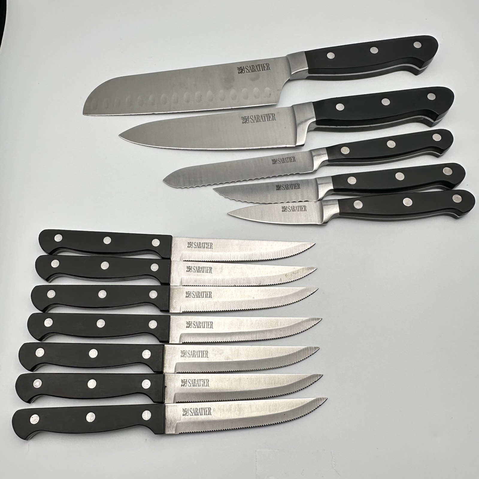 Set Of 12 Sabatier Knives | Rivet Handles Chef Pairing Bread Steak Lot