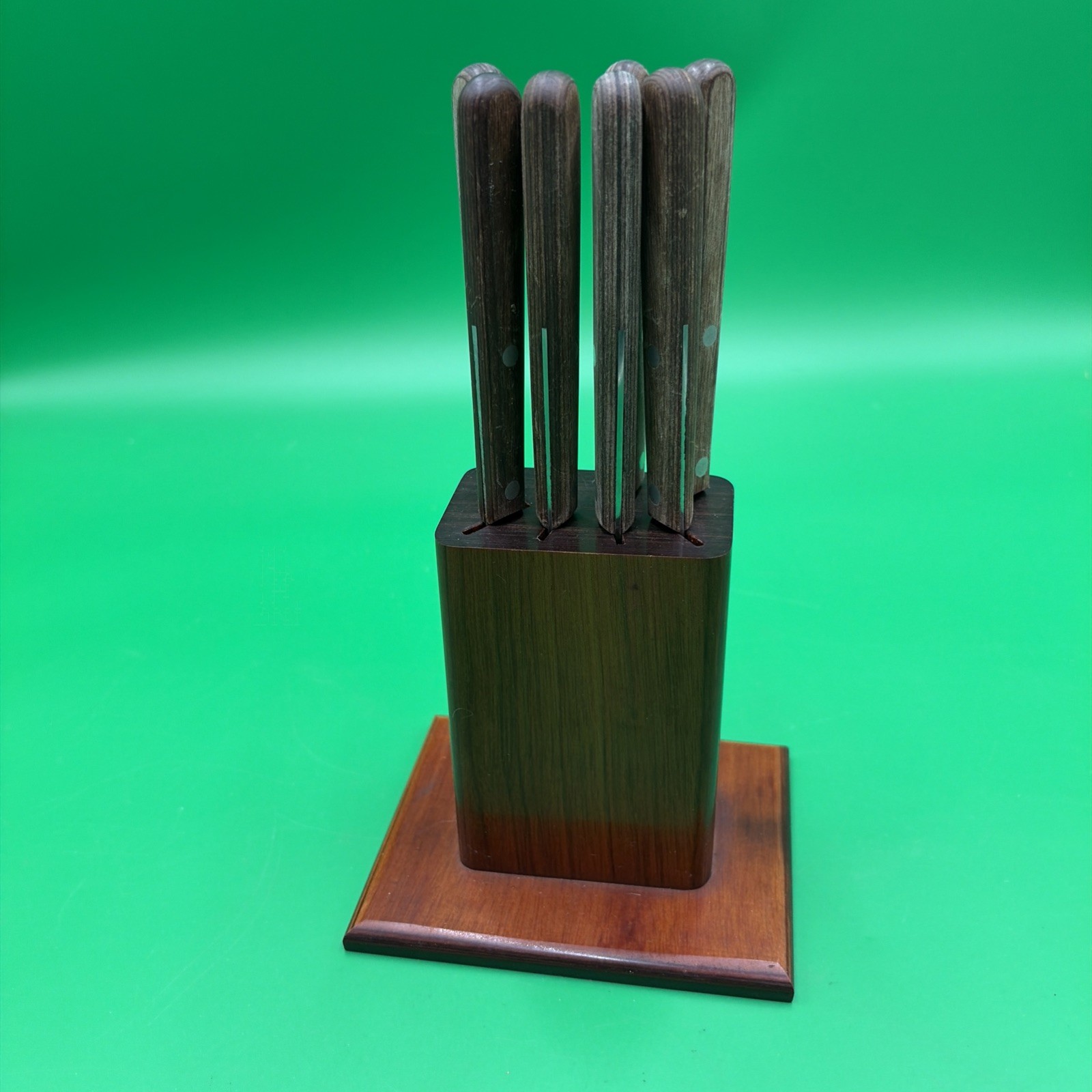 Vintage MCM WESTMORLAND 641 KNIVES TEAK (7 Set)Kitchen Steak Knifes Knife Block