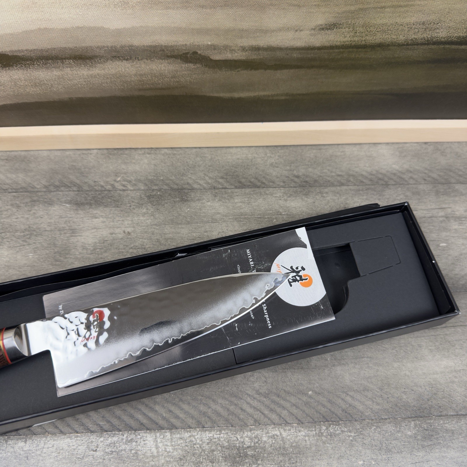 Williams Sonoma Miyabi Artisan Chef’s Knife 6”Silver Multicolor Bent Tip Read OB
