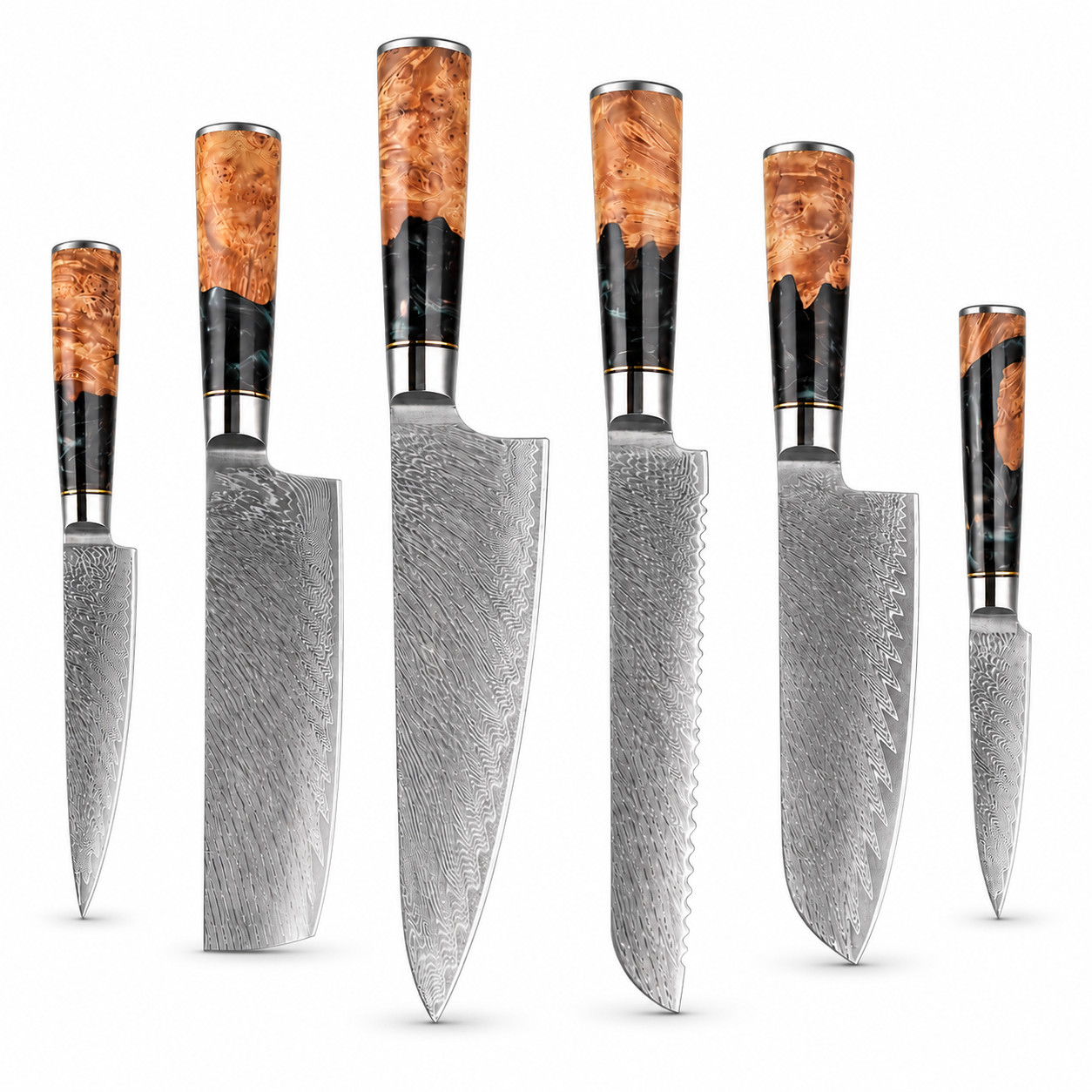 6-Piece Damascus Knife Set 67-Layer VG10 Japanese Kitchen Knives Black Resin