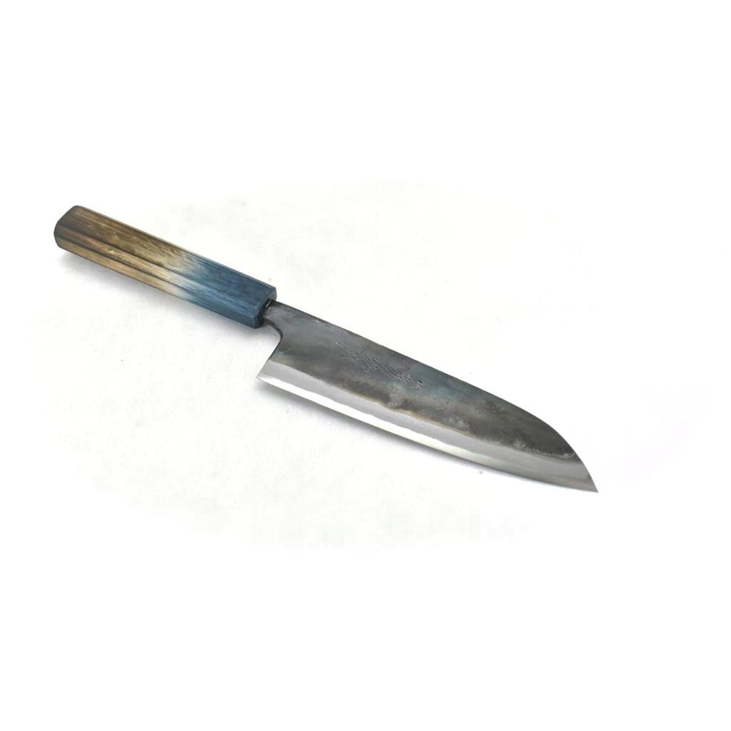 Yoshihiro Blue Steel #2 Black Forging RGB Santoku 165 mm/6.5″ Blue Oak Handle