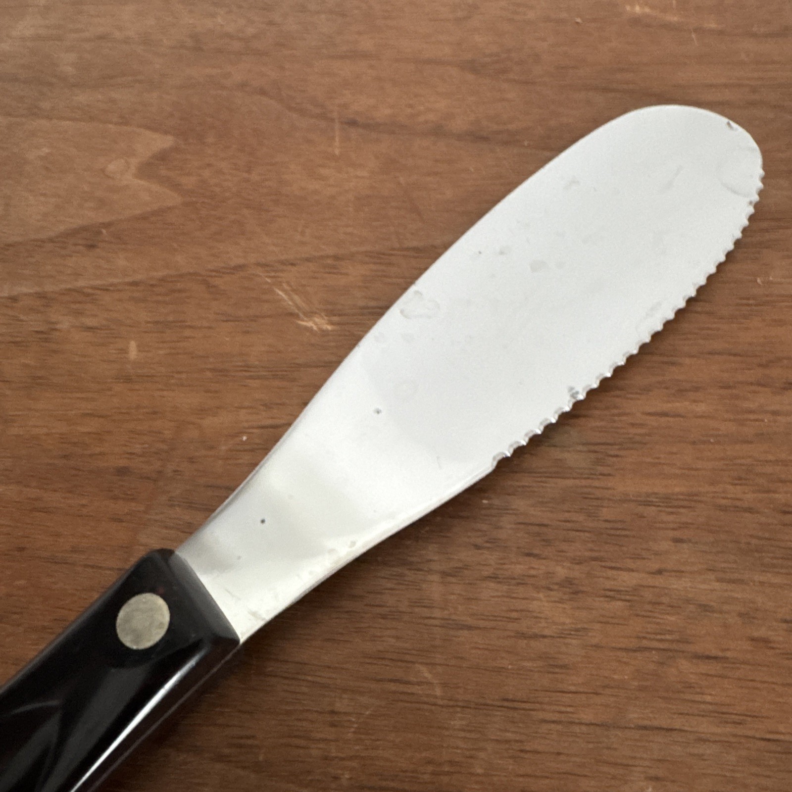 Vintage Cutco 1768 KN Serrated Spatula Spreader Knife Brown Swirl Handle, USA