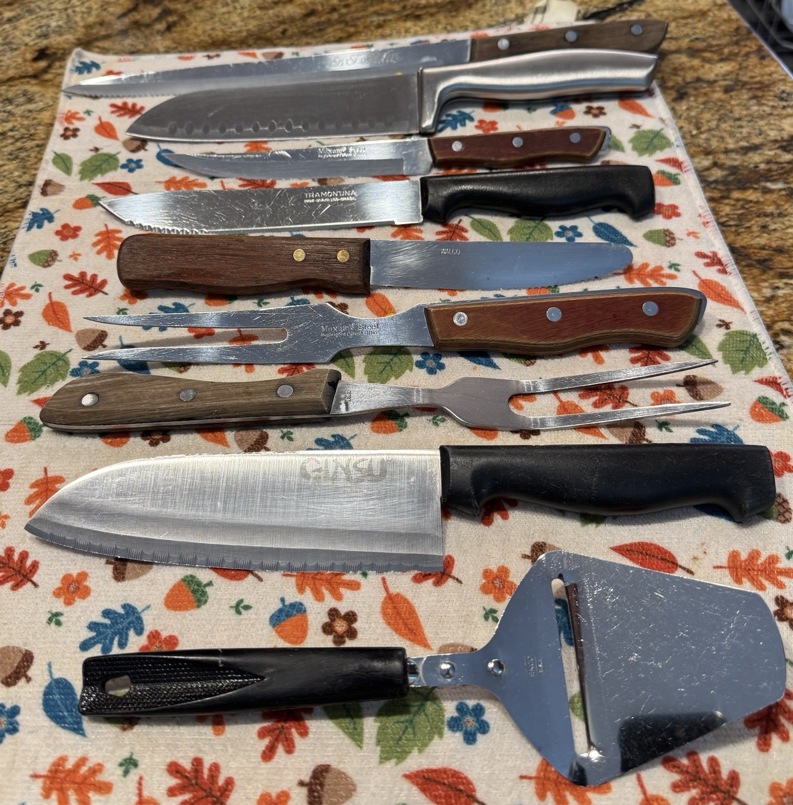 Ginsu 2000, Tramontina, and Vintage Japan Steel Mixed Kitchen Knife Lot
