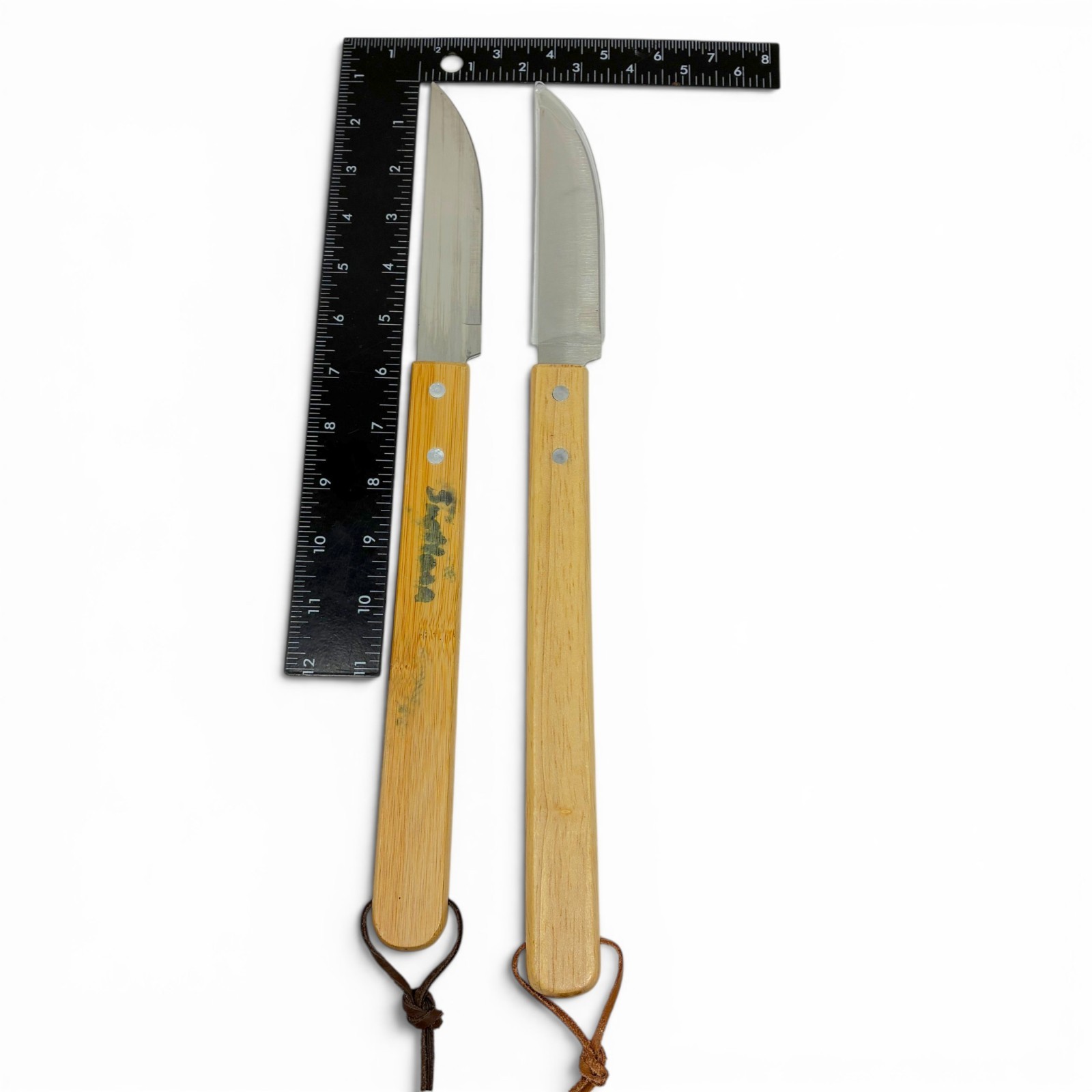 Unbranded Wood Handle Long Stem Utility Paring Craft Knives Set 2 Pcs