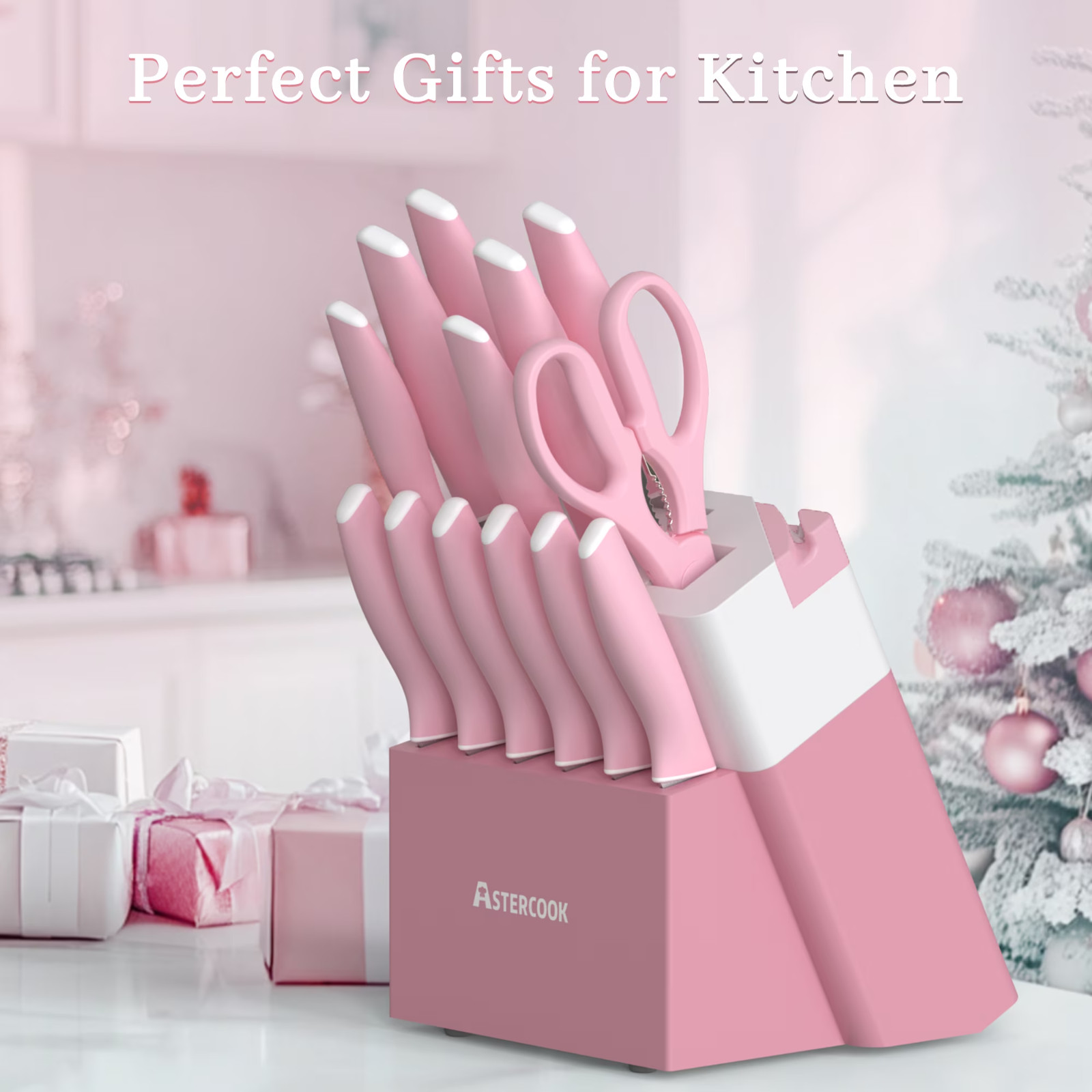 Astercook Knife Set, 14 Pieces Kitchen Knives Set with Healthy Anti-Rust Coating