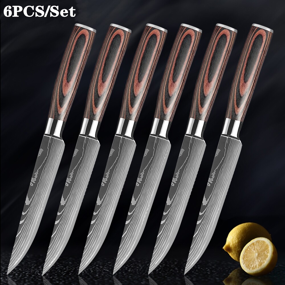 5” Steak Knives Set 1-6pcs Stainless Steel Razor Sharp Blade Utility Meat Knife