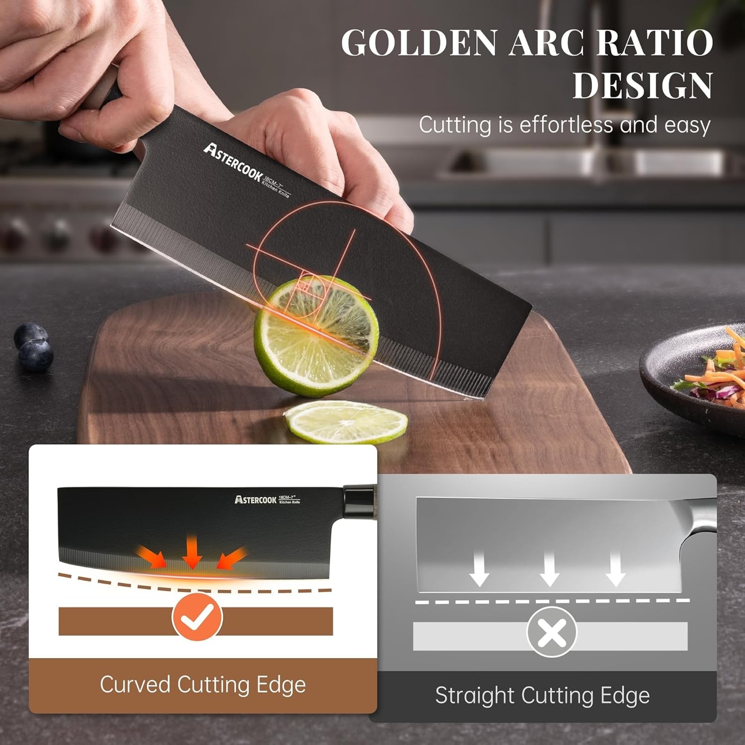Elegant 6-Piece Kitchen Knife Set with Ergonomic Wood Grain Handles, Black Block