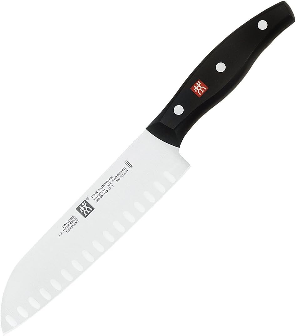Twin Signature 7-inch Razor-Sharp German Hollow Edge Santoku Knife, Made in C…