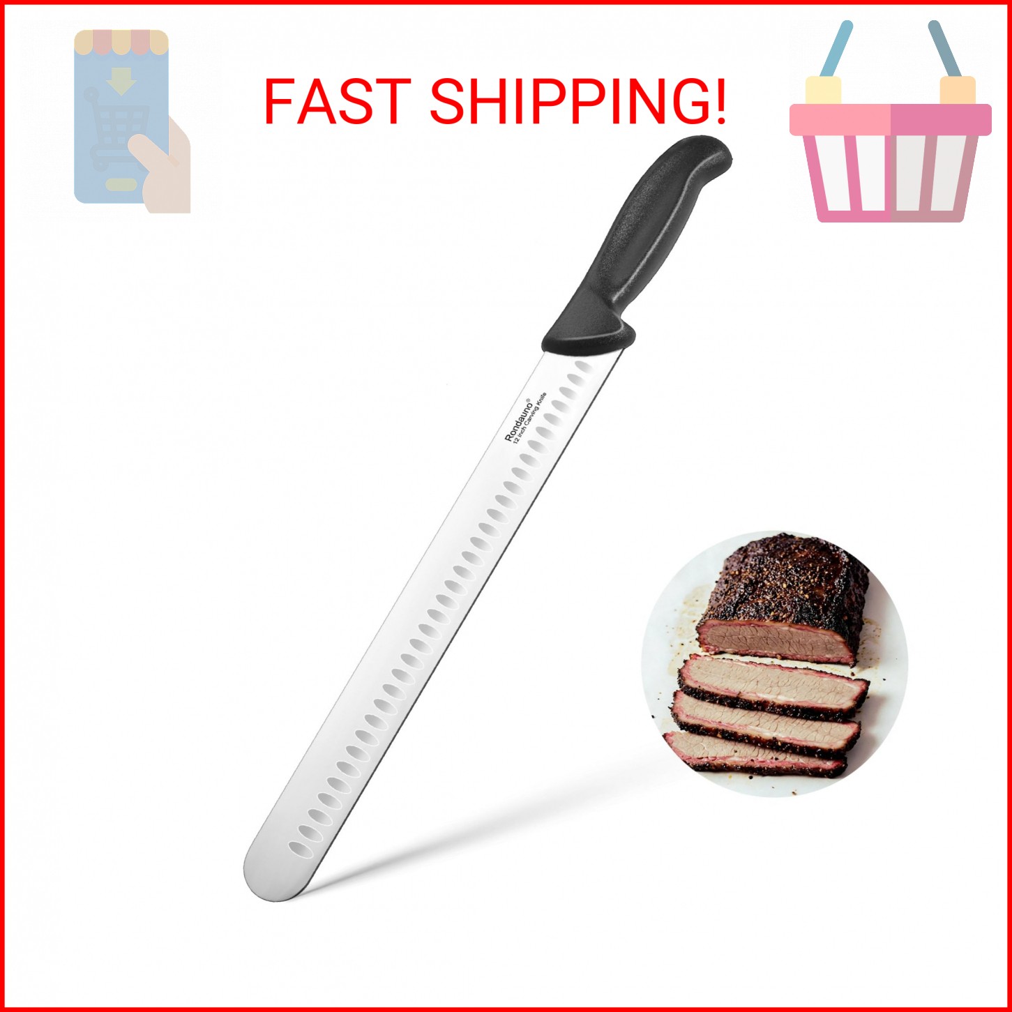 Rondauno Brisket Knife, Carving Knife for Meat with 12 Inch Ultra Sharp Slicing