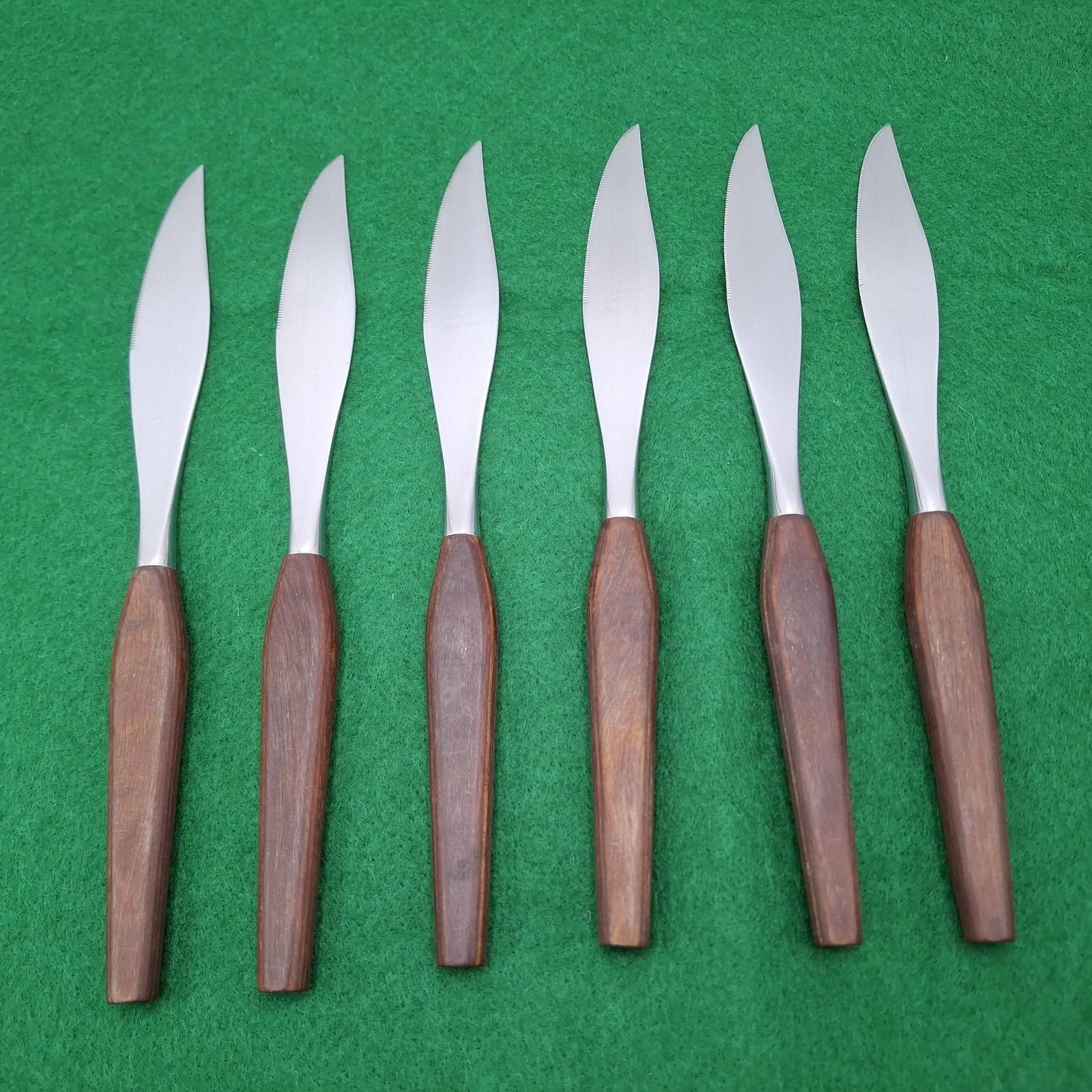 Fleetwood Designer Steak Knife Set Of 6 Danish Mid Century Modern Teak Stainless