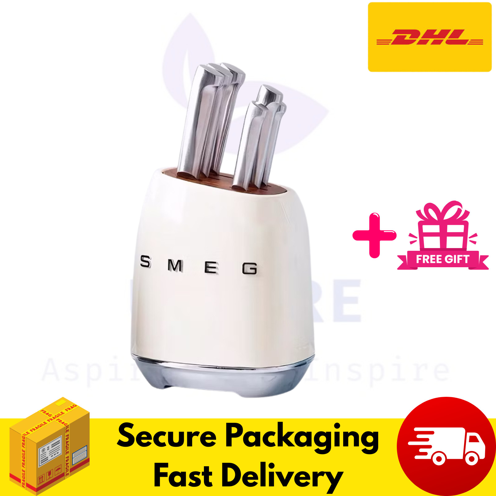 Smeg 7-Piece New Knife Block Set Stainless Steel Ivory – ORIGINAL SET