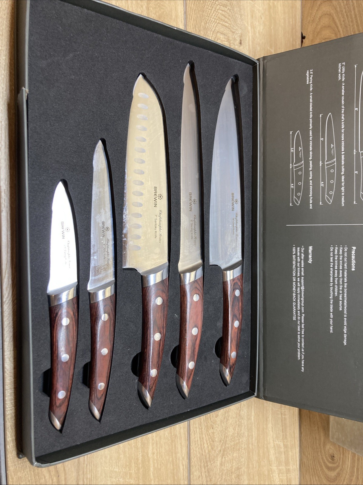 Brewin Brown Silver Stainless Steel Straight Blade Edge 5 Pieces Knife Set