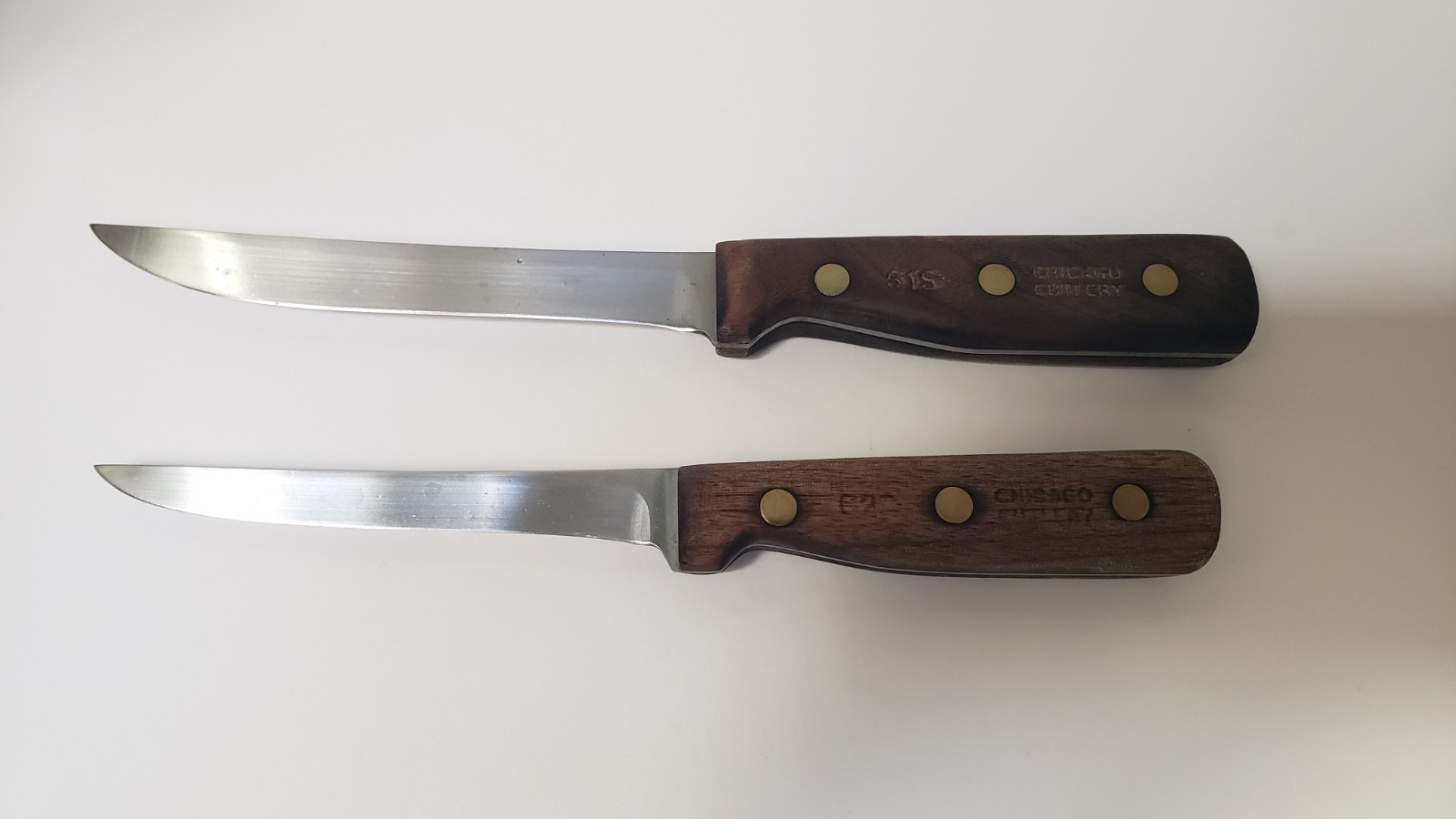 Vintage Chicago Cutlery Knives 2Pc 61S & 62S Wood & Stainless Steel