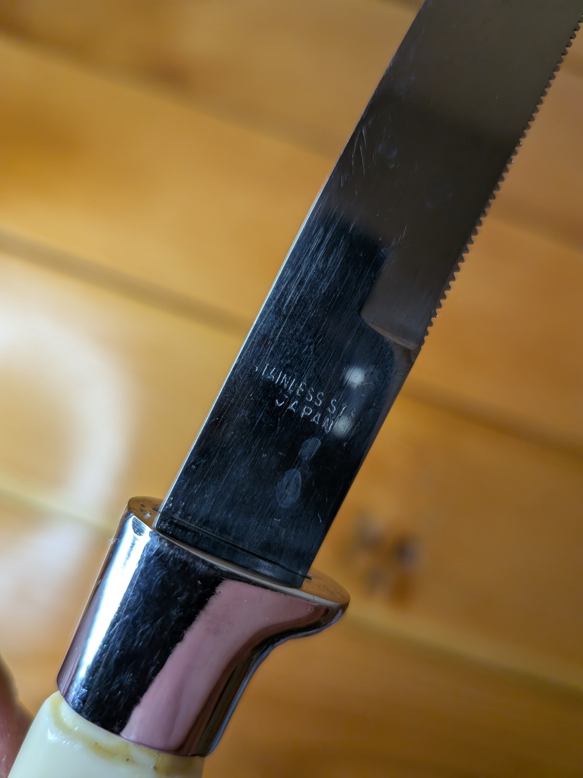 Vintage Crown Awards Stainless Japan Steak Knife Cream Handle Filigree Inlay