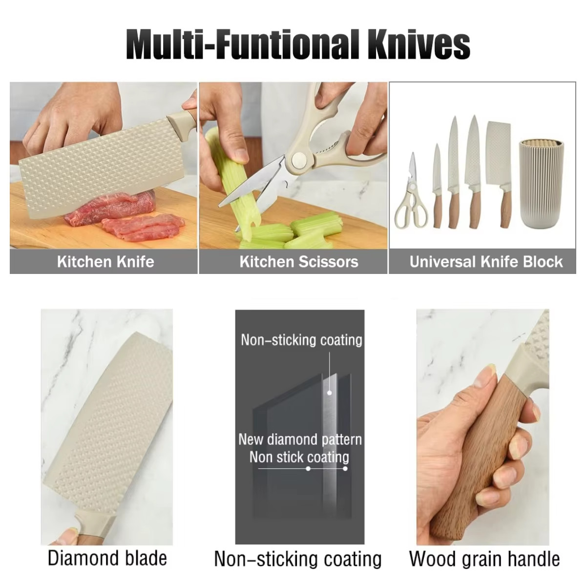Stainless Steel Kitchen Knives Kitchen Knife Wood Grain PP handle