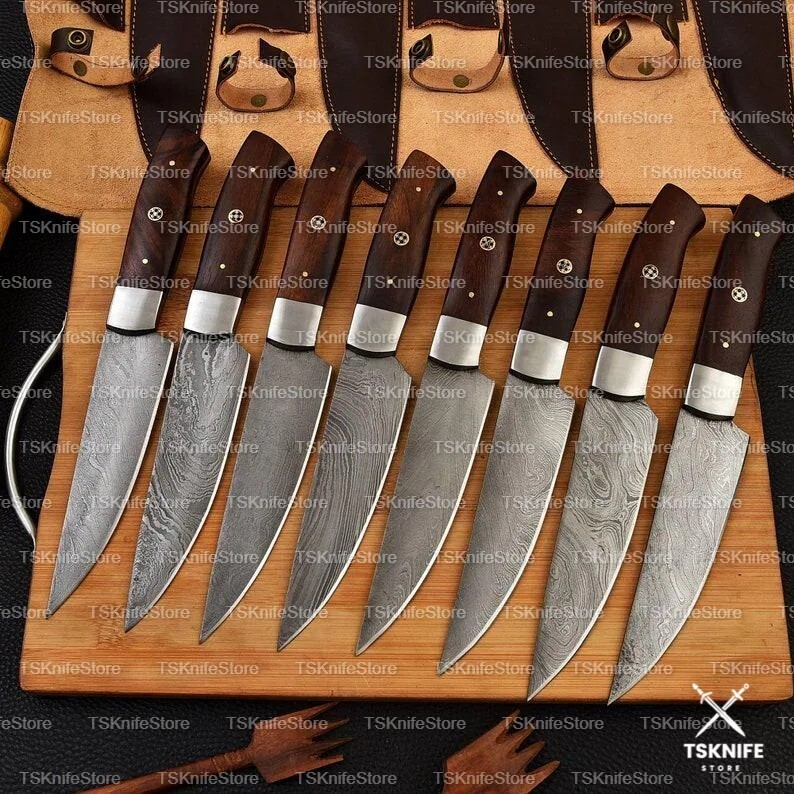 Steak Knife Set 8 Pcs Handmade Damascus Steel Steak Knives BBQ Steak knives