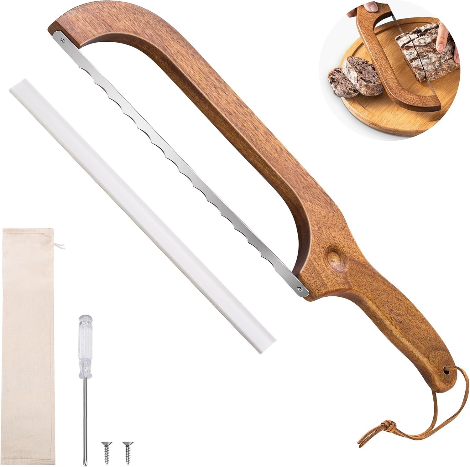 Bread Knife for Homemade Bread, 14.5″ Wooden Sourdough Bread Knife Easy to Cut