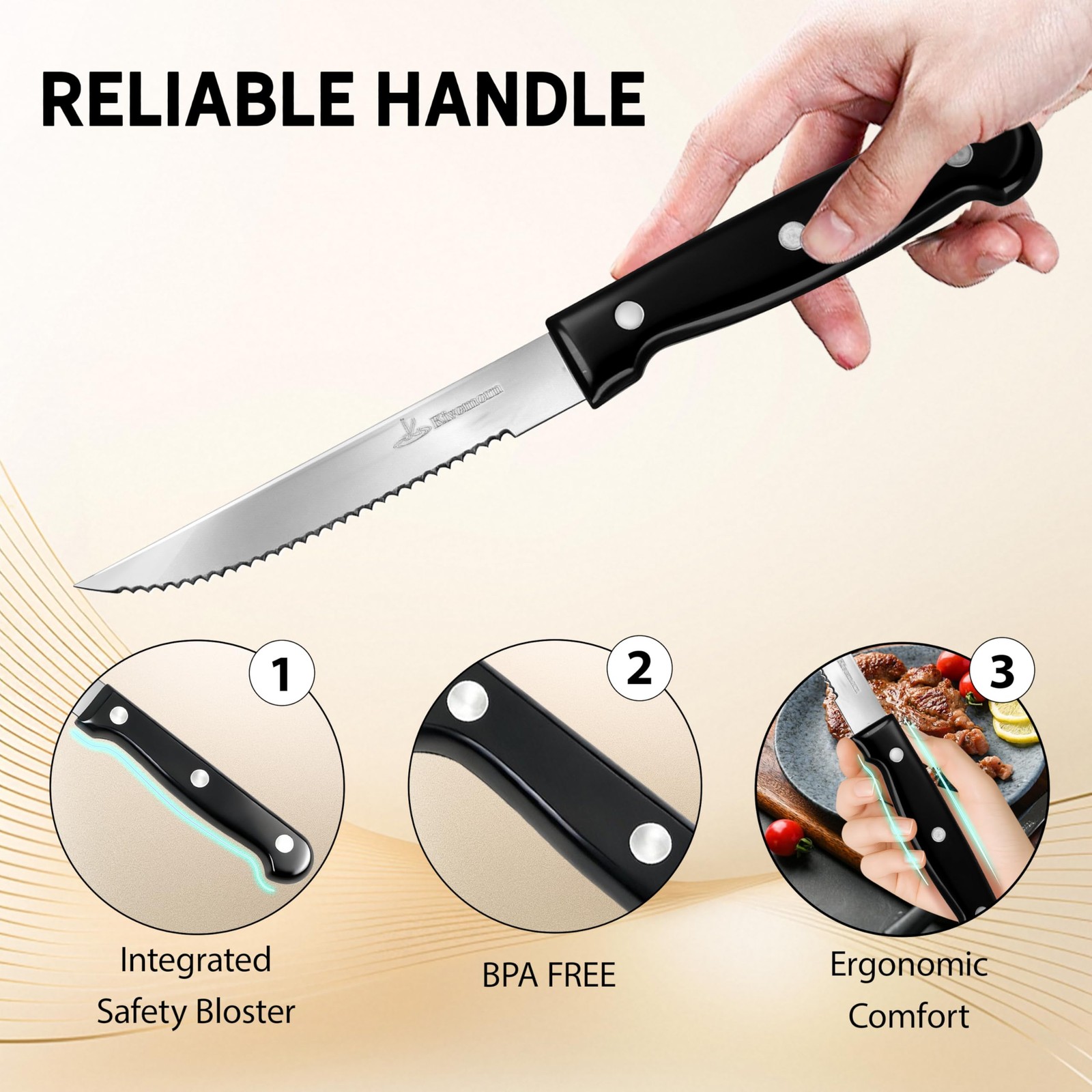 Upgraded Steak Knives Set of 8, Uncoated Stainless Steel Serrated Steak Knife…