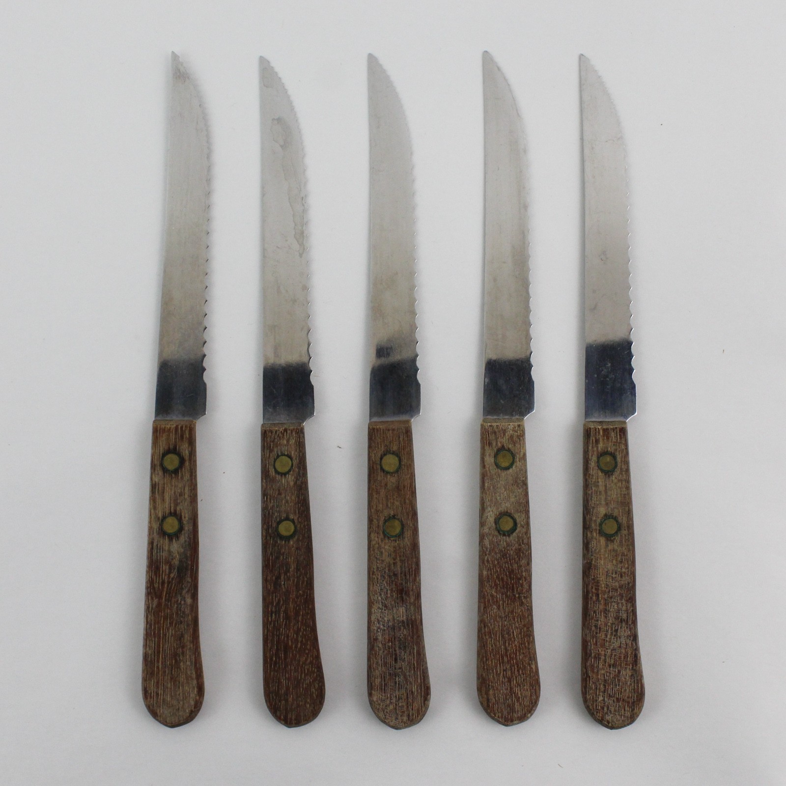 Set of 5 8.75in Stainless Steel Serrated Steak Knives Wood Handle