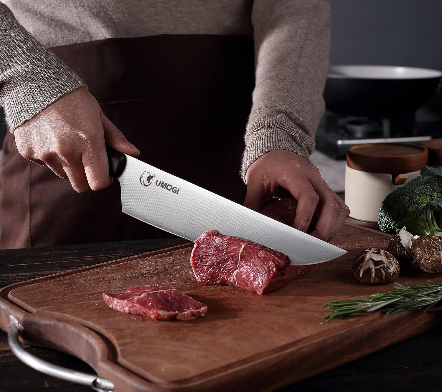 Kitchen Knife Set 6 Piece with Sheath Covers in Gift Box – Full Tang Wooden