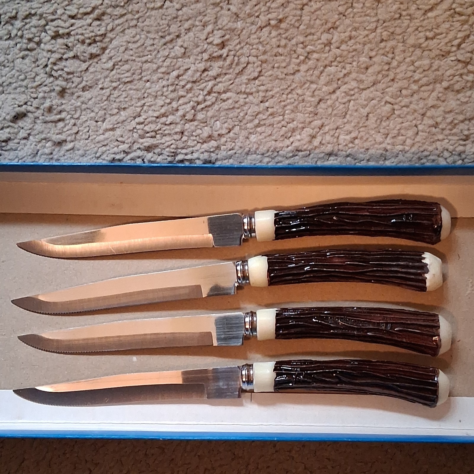 Stainless Steel 6-Piece Hollow Ground Knife Set with Brown Plastic Handles