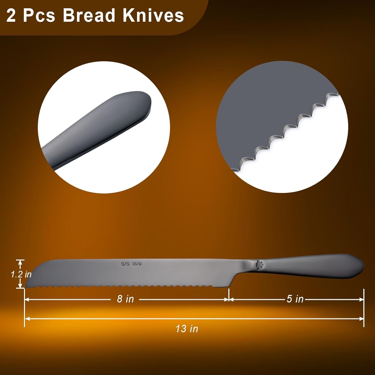 Bread Knife, 2 Piece 13 Inches Serrated Bread Knives, Professional Design NEW