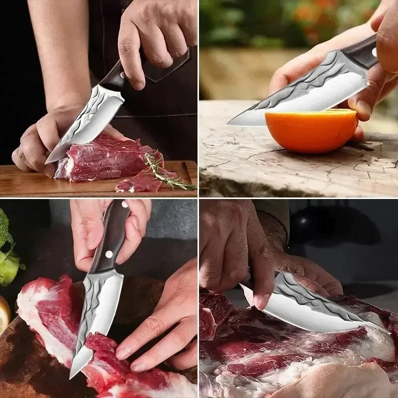 Hand Forged Chef Knife Kitchen Boning Knife Hunting Knife Meat Cutting w/ Sheath