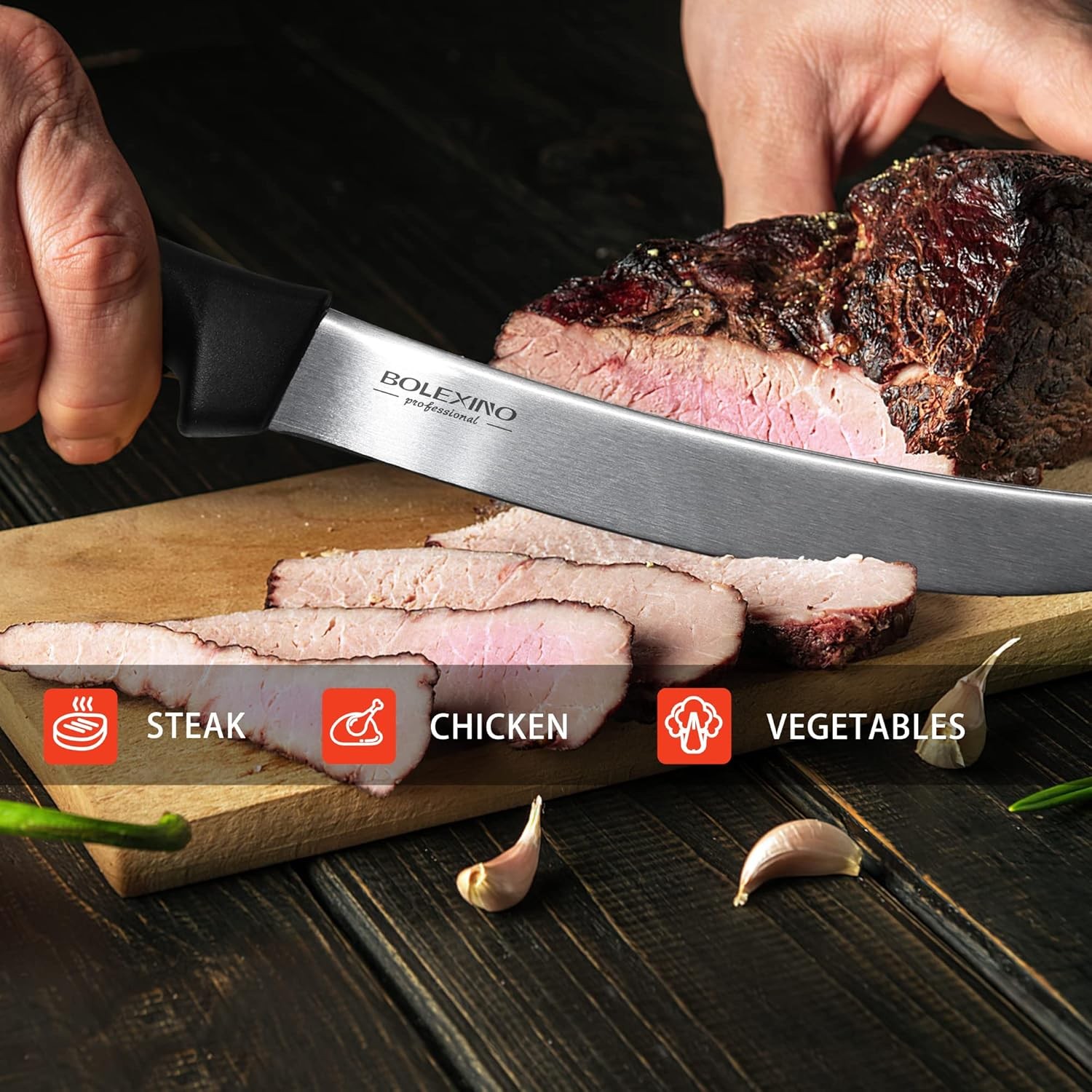 8 Inch Curved Breaking Butcher Knife With Ergonomic Handle, Good Sharpness For