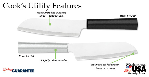 Rada Cooks Utility Knife W240 USA made kitchen cutlery L/R black handle sharp