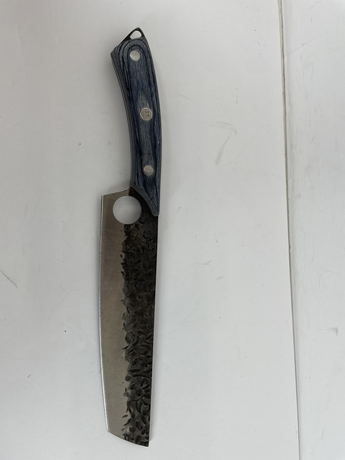 XYJ 1986 7″ Santoku Cleaver Knife Blue Handle Hand Hammered Full Tang Kitchen