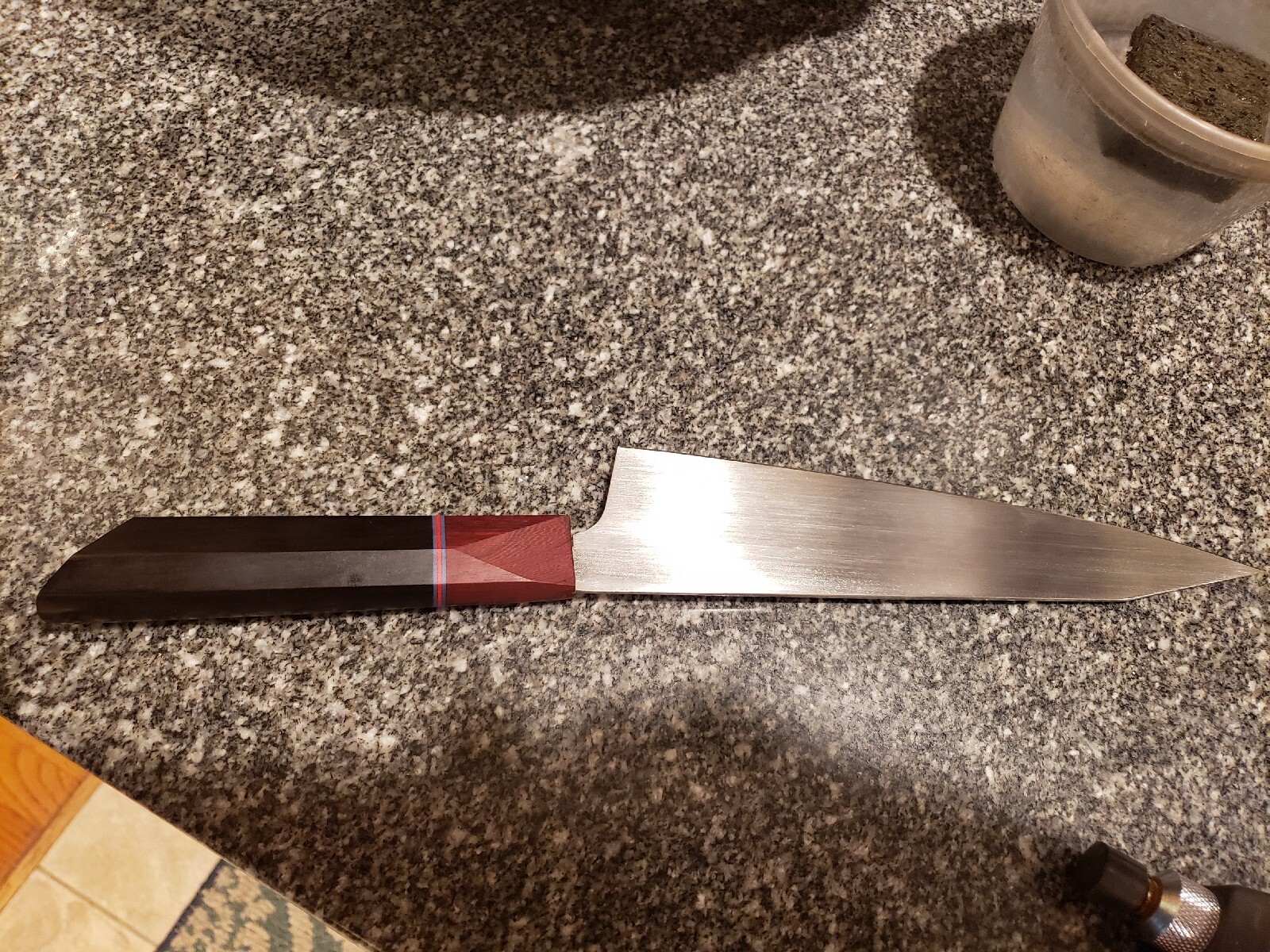 8 Inch 440c K-tip Chef’s Knife With Ebony And Paduak Handle And Red And Blue…