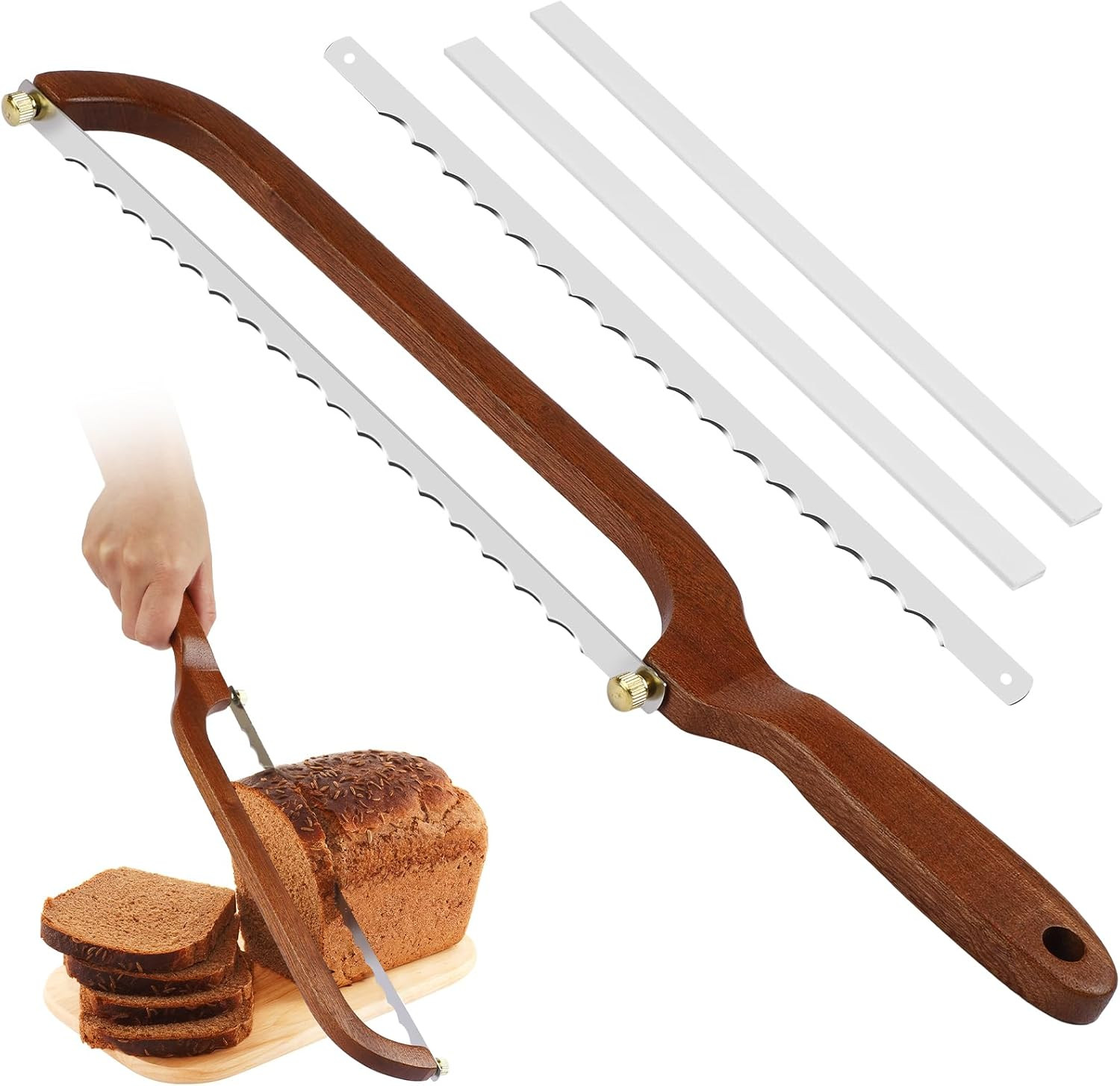 Bread Slicer for Homemade Bread – Wooden Sourdough Bread Knife with Bow Design –