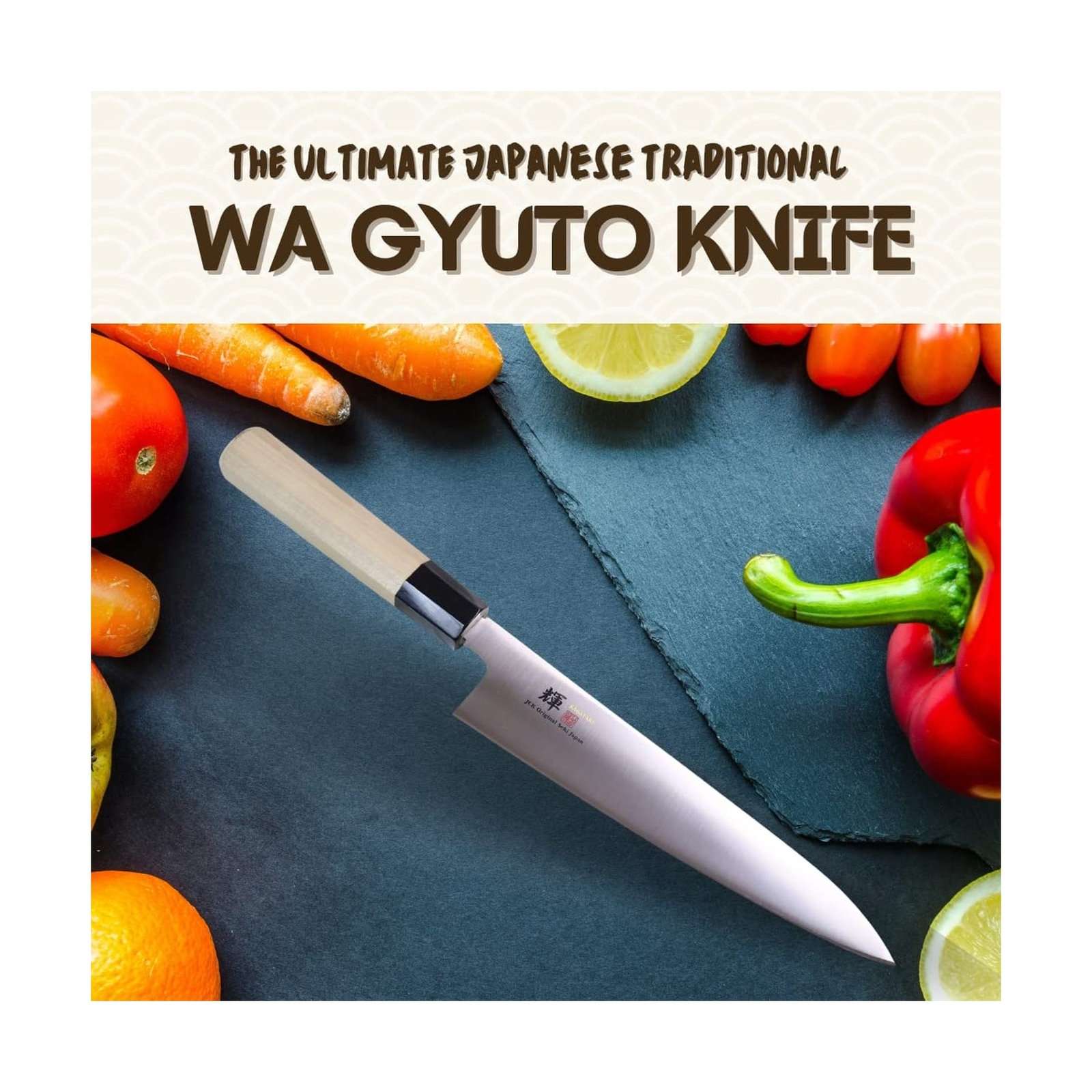 Kagayaki Japanese Chef’s Knife, KV-8SES Professional Wa Gyuto Knife, VG-10