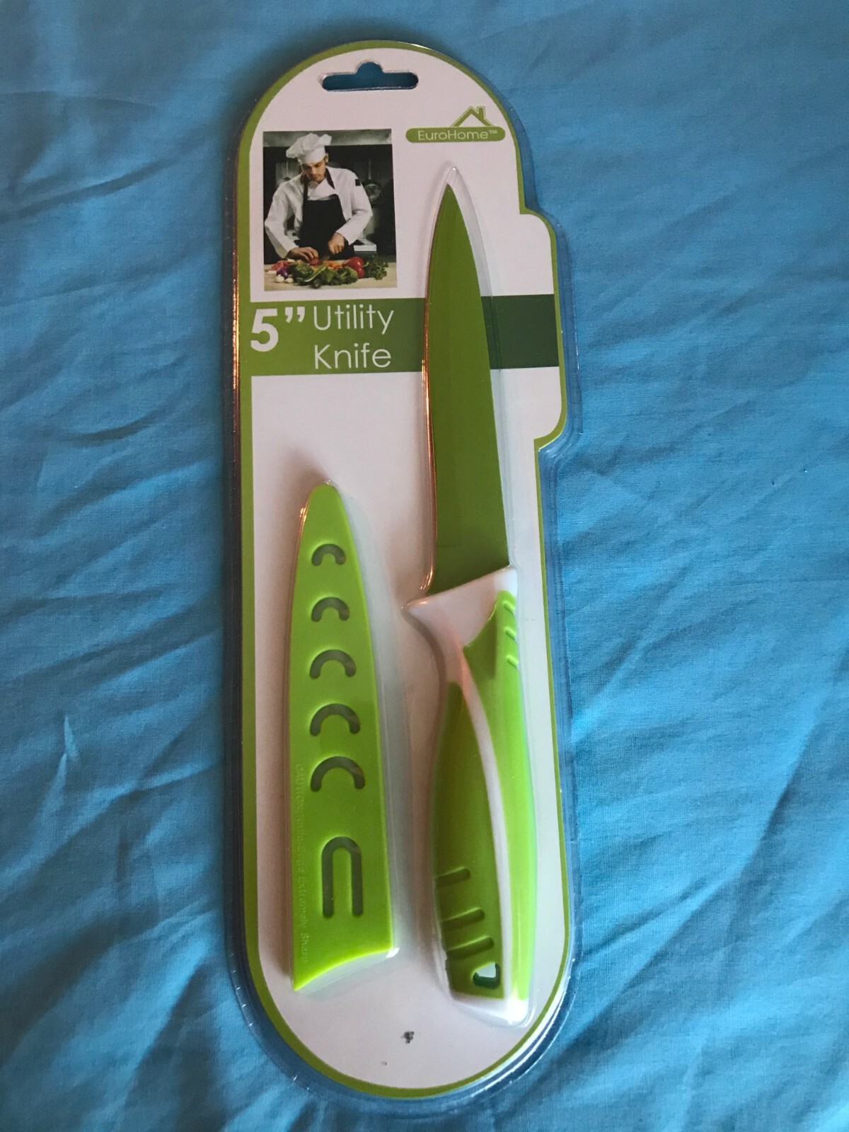 New Euro Home Green Kitchen Utility / Paring Knife with Sheath / Blade Protector
