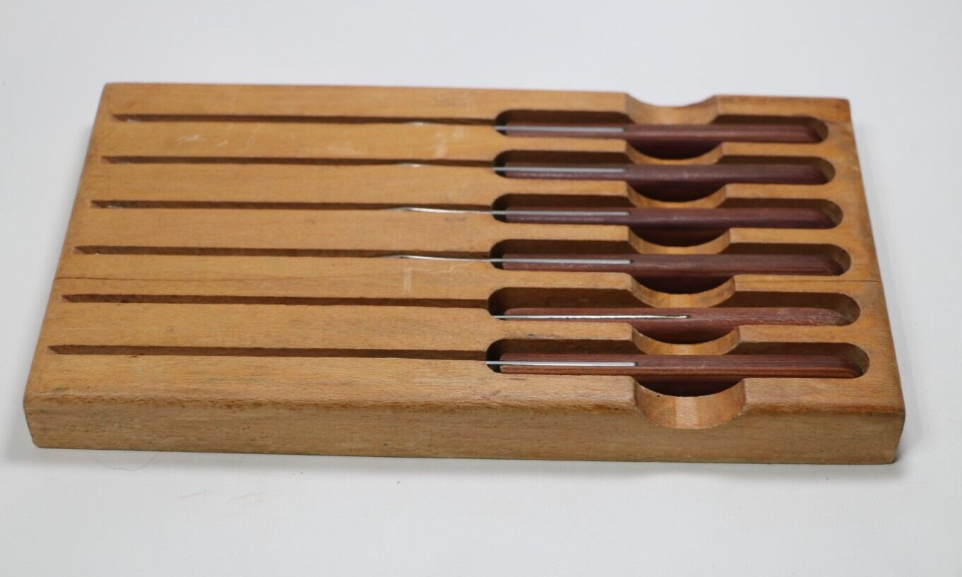 Vintage Boker Tree Brand Stainless Steak Knife Set 6pc USA Made Knives