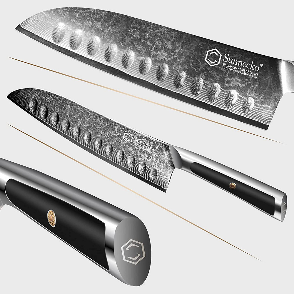 Santoku Knife 7 inch Japanese Chef Knife Damascus Steel Sharp Sushi Slicer Tool