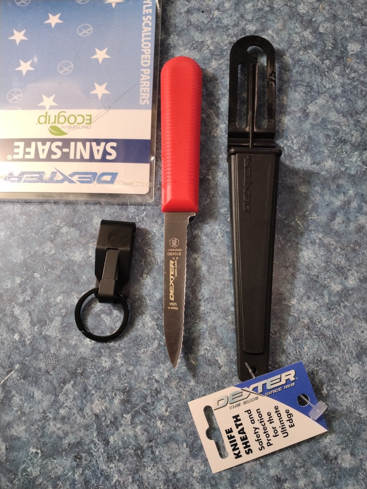 Dexter Russell S104SC Scalloped 3 1/4″ Knife–Dexter Sheath & Metal Belt Holder