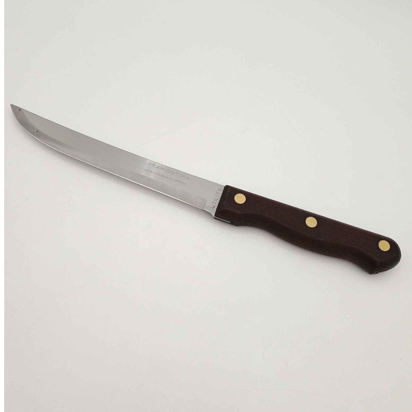 Tramontina Utility Knife Stainless Steel Wood Handle Brass Rivets Made in Brazil