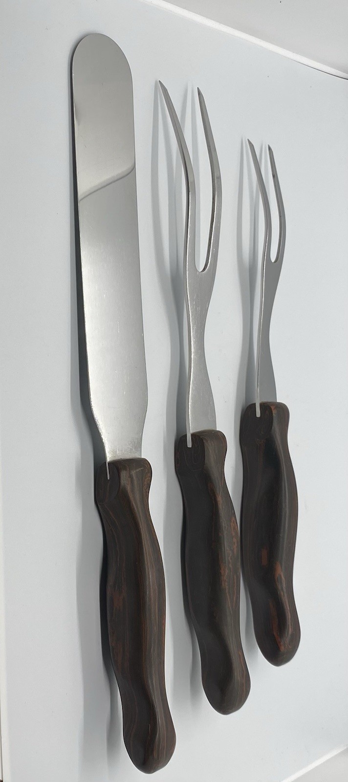 Vtg 60s 3 Set CUTCO 1026 1027 Forks 1028 Spatula & Wall Rack Brown USA
