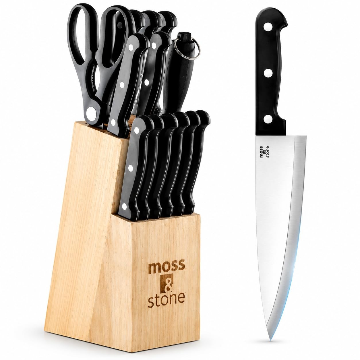 Moss & Stone 14 Pcs Knife Block Set Stainless Steel, Premium Forged Kitchen K…