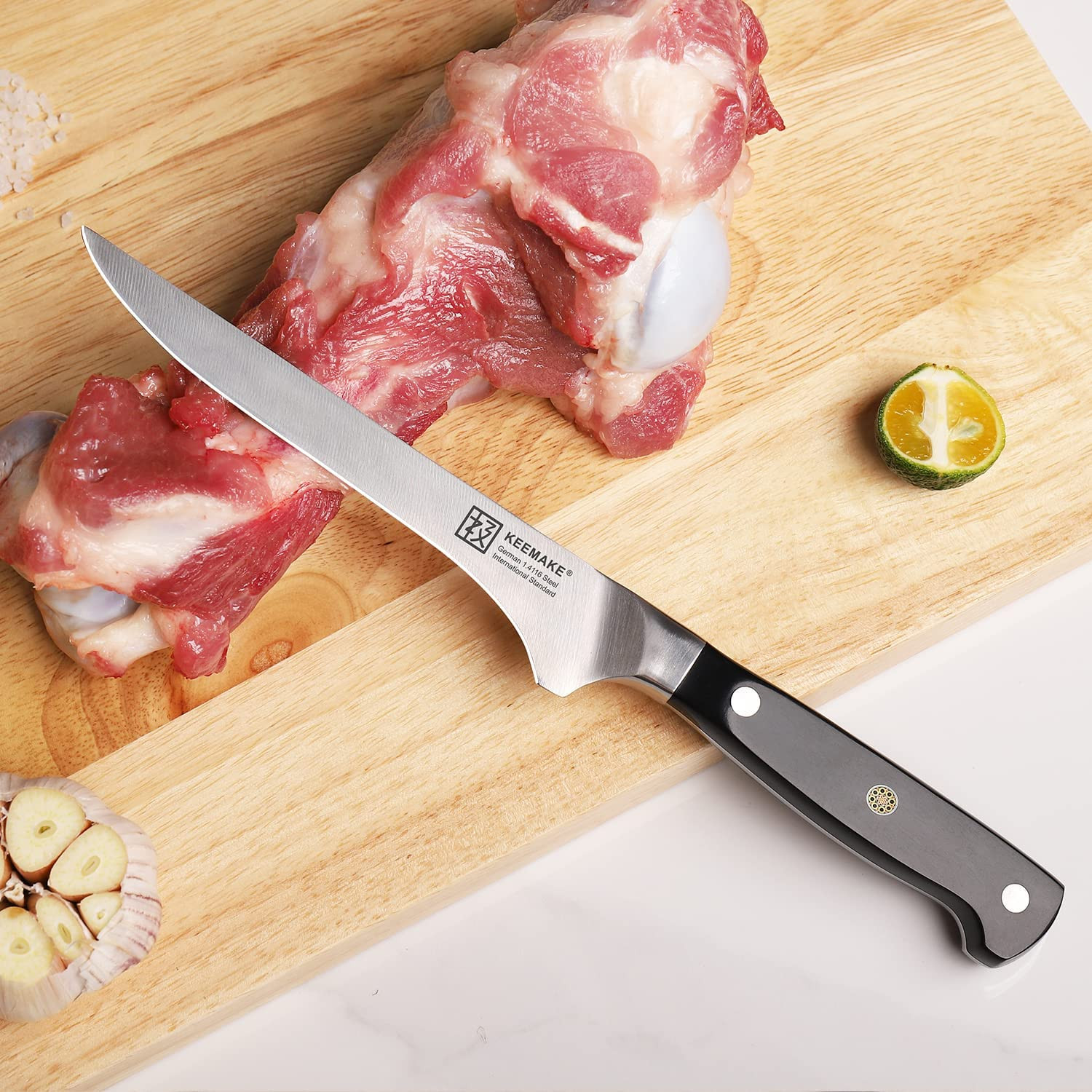 Keemake 5.5 inch Boning Knife 14cm Stainless Steel Butcher Knife Black Handle