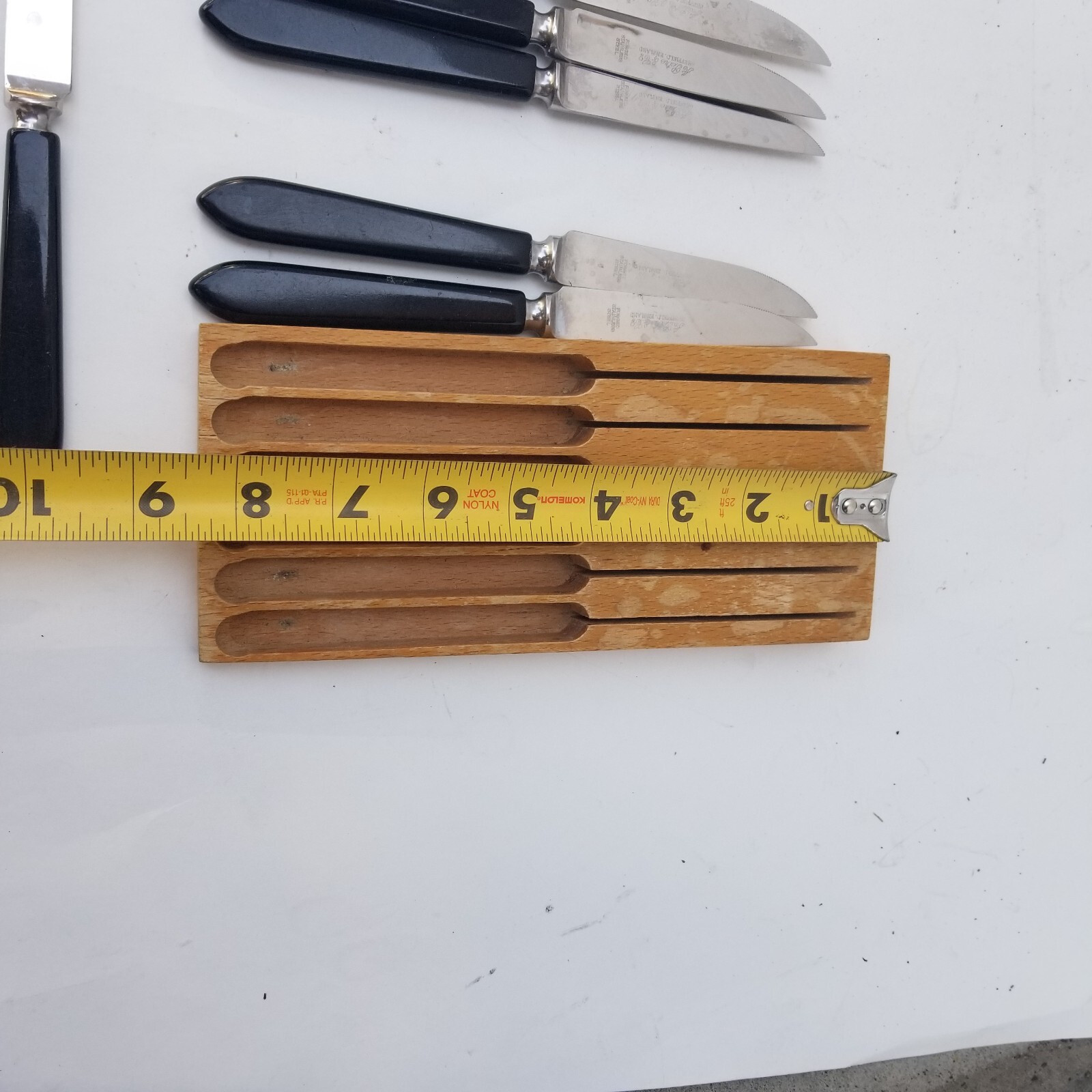 A. Petre & Co. Sheffield England 6 Piece Table Knife Set w/ Original Wood Block