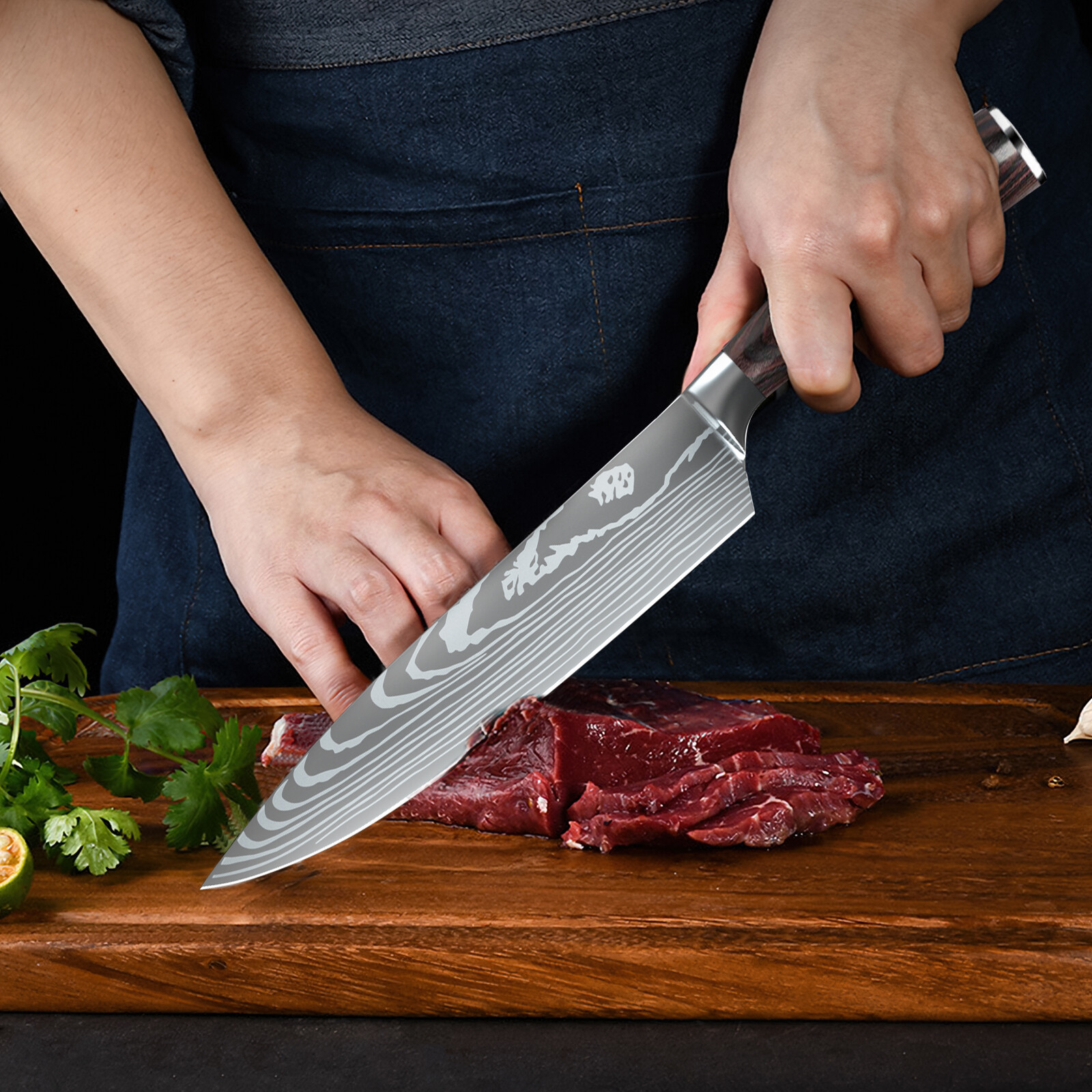 8PCS Kitchen Knives Set Damascus Style Stainless Steel Chef’s Knife Professional