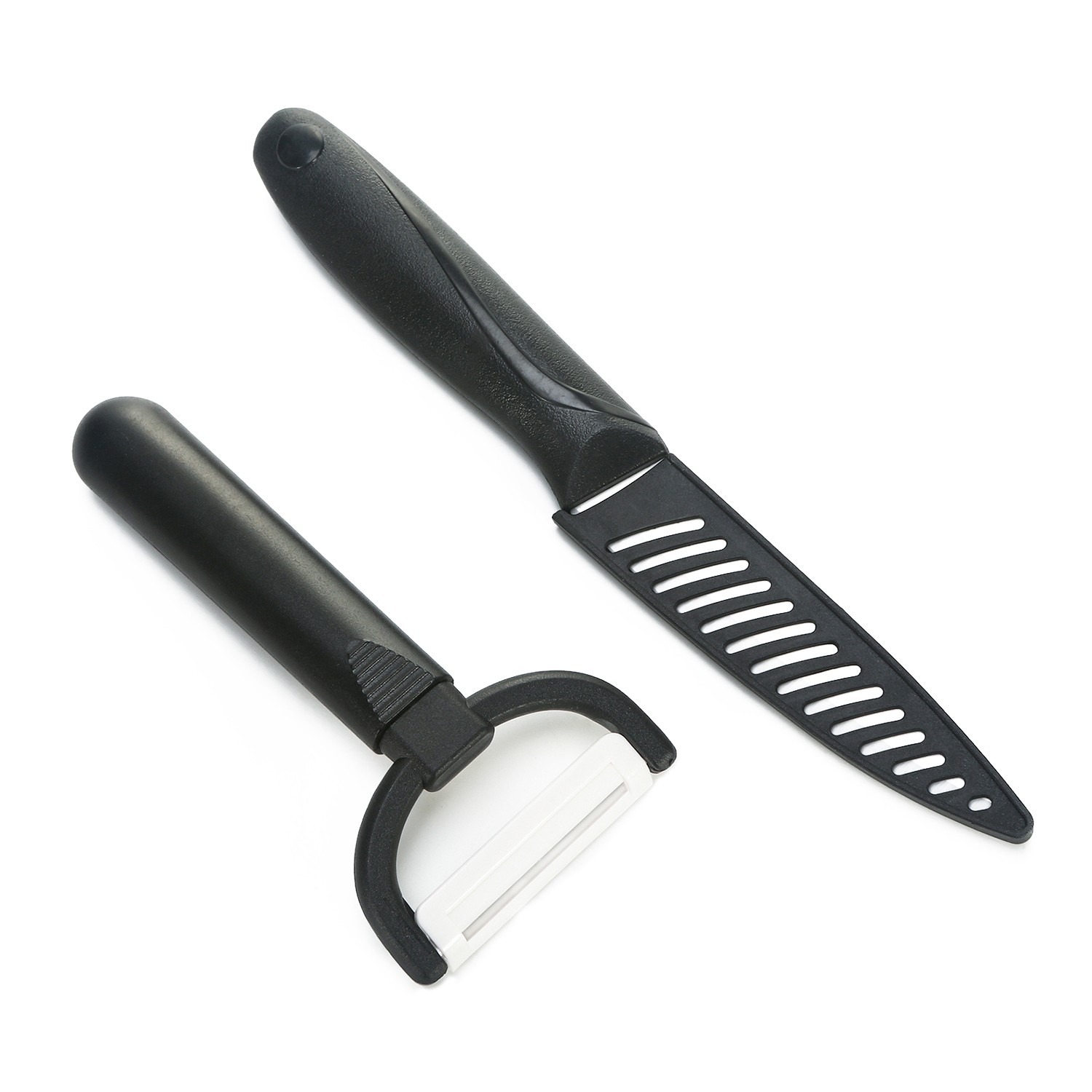 2pcs Sharp Ceramic Kitchen Knife Set 4″ White Blade with Cover + Peeler Cutlery