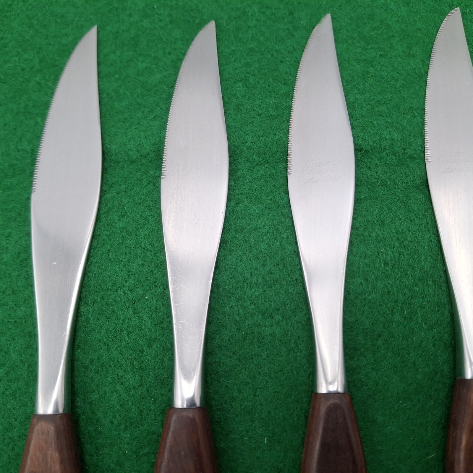Fleetwood Designer Steak Knife Set Of 6 Danish Mid Century Modern Teak Stainless