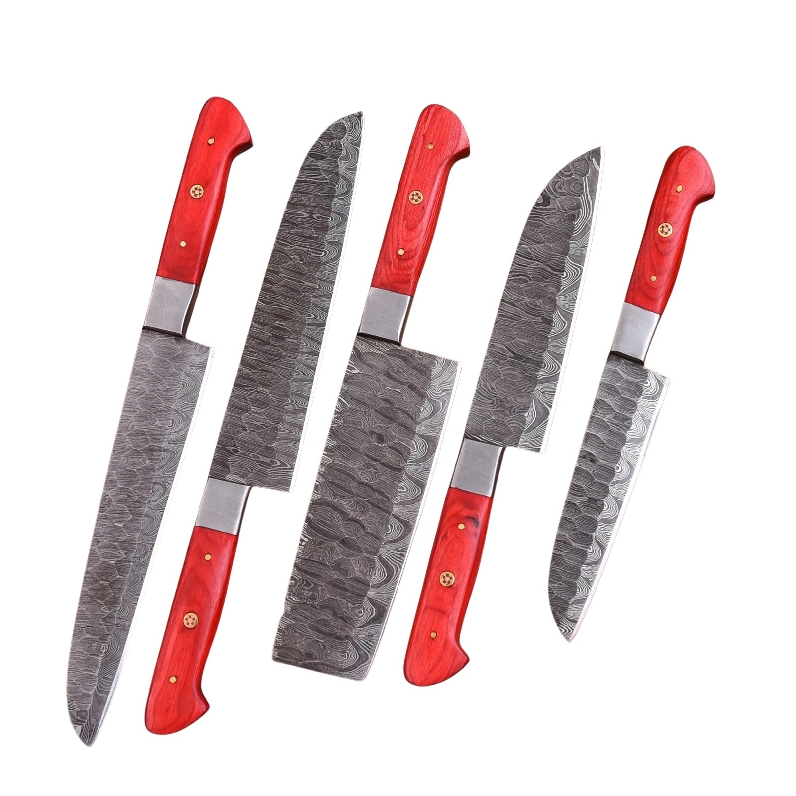 Handmade Damascus Steel 5Pc Chef Knife Set For Kitchen Cooking With Roll Bag